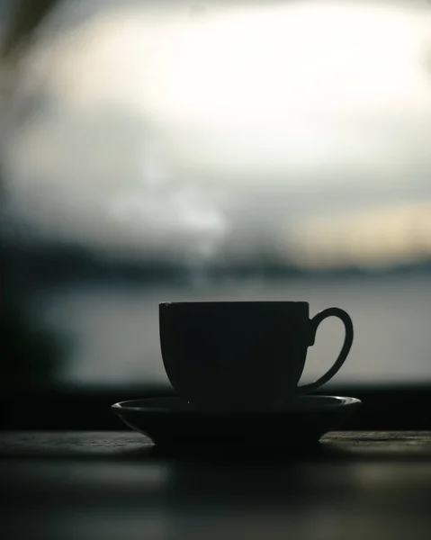 Vroege Ochtend Kopje Verse Heerlijke Koffie Tafel — Stockfoto