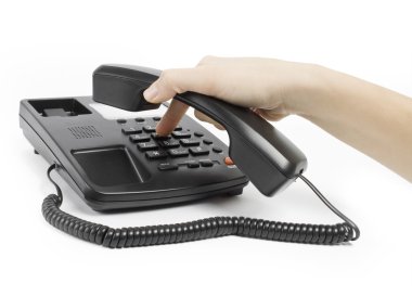 Office black telephone with hand clipart