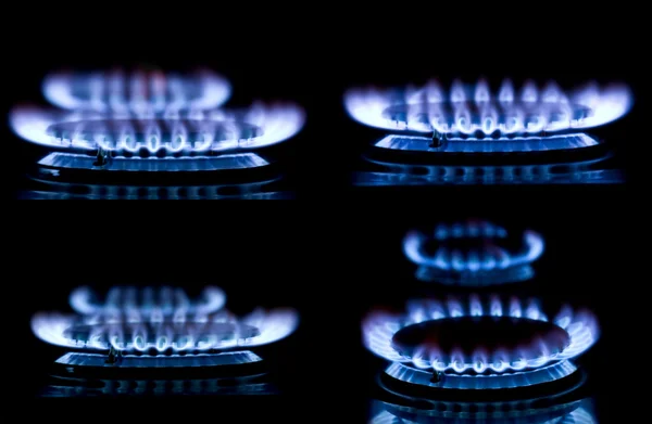 Estufa de gas azul en la oscuridad — Foto de Stock