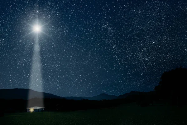 Stjärnan Lyser Över Krubban Jul Jesus Kristus — Stockfoto