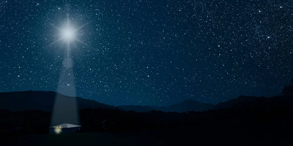 Stella Splende Sulla Mangiatoia Natale Gesù Cristo — Foto Stock