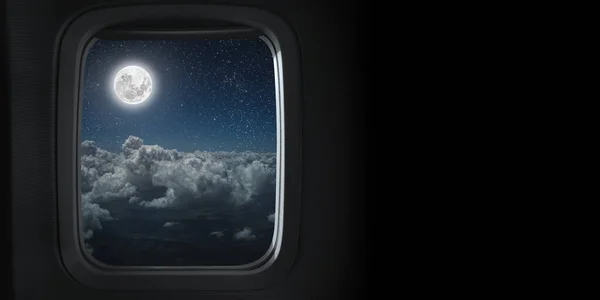 밤하늘에 비행기 창문에서 바라본 — 스톡 사진