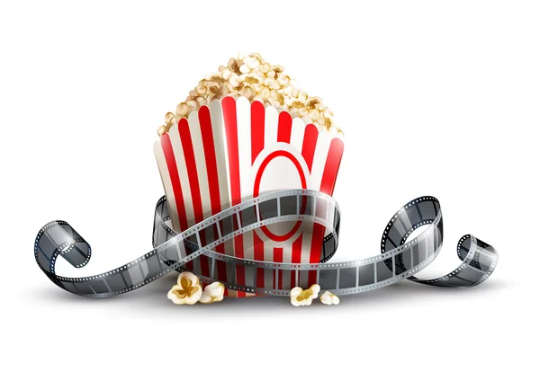 Papieren zak met popcorn en film reel — Stockvector