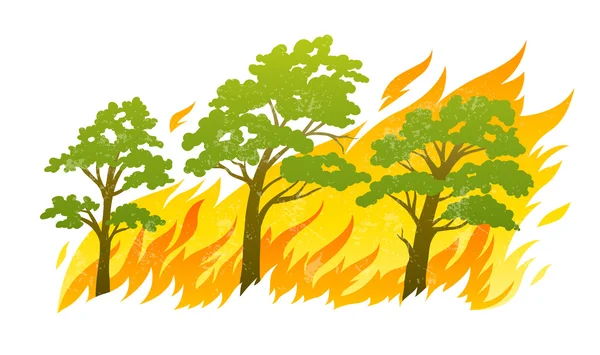 Yangın alevler içinde yanan Orman ağaçları — Stok Vektör