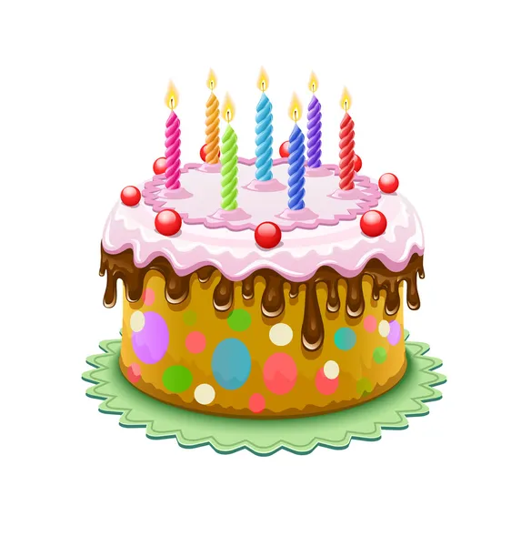 Verjaardagstaart met brandende kaarsen — Stockvector