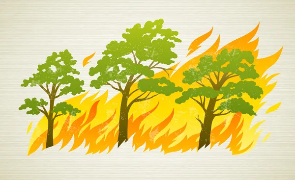 Árboles del bosque quemado en desastre del fuego — Vector de stock