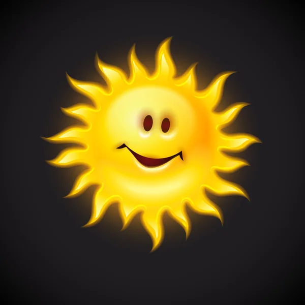 Sol amarillo con cara sonriente — Vector de stock