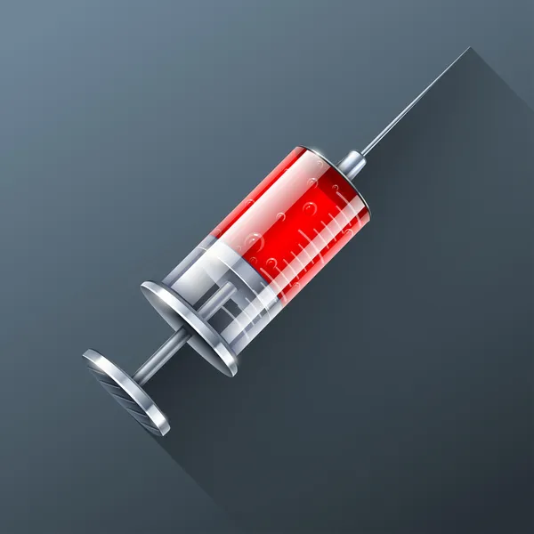 Medical syringe with red blood — Stock Vector