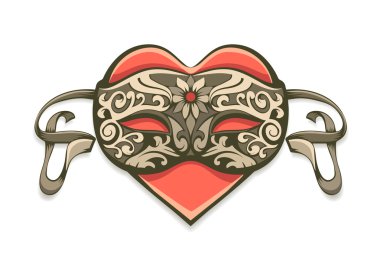 red heart in vintage decorative mask clipart
