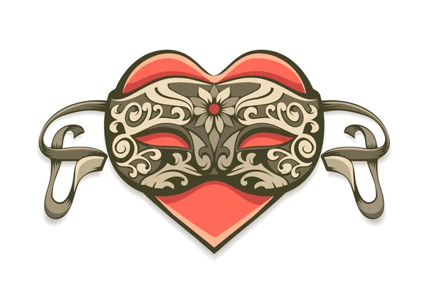 Corazón rojo vintage máscara decorativa — Archivo Imágenes Vectoriales