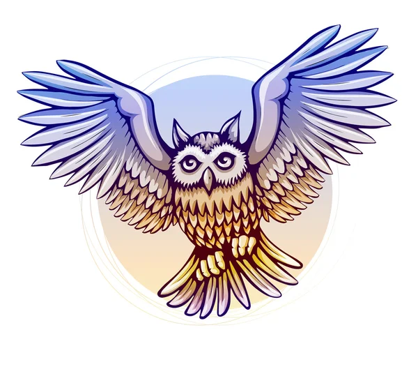 Летающие мультфильм Сова с крыльями, цвет — стоковый вектор