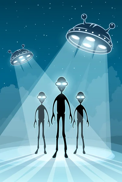 Ufo extraterrestre recién llegados y los platillos voladores — Vector de stock