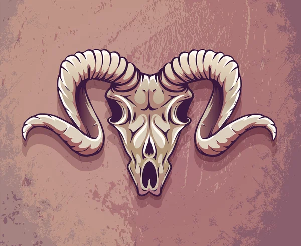 角を持つ恐ろしい動物の頭蓋骨 — ストックベクタ