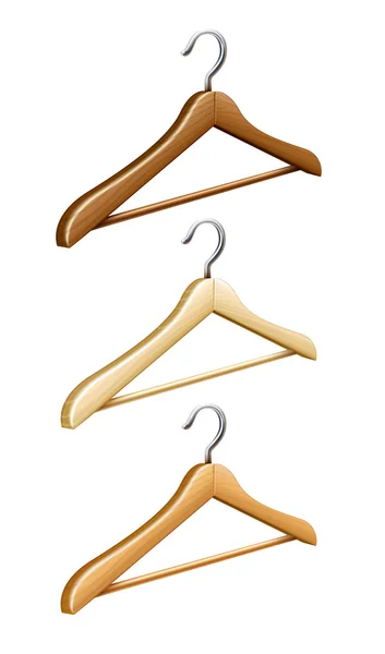Set of wooden coat hangers for wardrobe clothes — Stock Vector