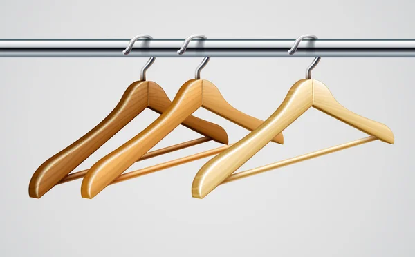 Tube de penderie avec cintres en bois pour les vêtements — Image vectorielle