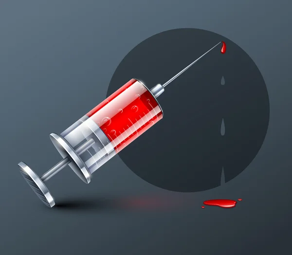 Seringue médicale avec des gouttes de sang — Image vectorielle