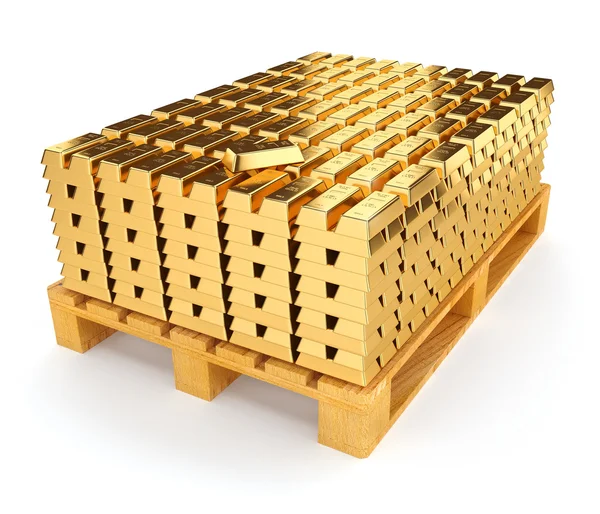 Palete com barras de ouro — Fotografia de Stock