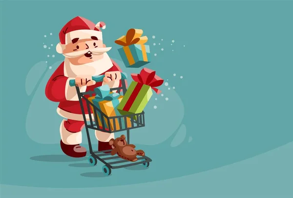 Mutlu Noel Baba alışveriş arabasıyla Noel tatili için alışveriş yapıyor. — Stok fotoğraf