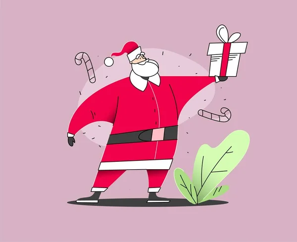 Γελοιογραφία Άγιος Βασίλης σε κόκκινο κοστούμι Χριστούγεννα κρατώντας δώρο. — Φωτογραφία Αρχείου