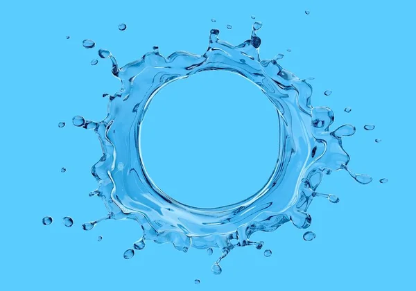 Salpicadura redonda azul de agua pura con salpicaduras y gotas. Vector — Foto de Stock