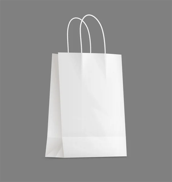 Λευκή Χάρτινη Τσάντα Mockup Απομονωμένη Ρεαλιστική Απομονωμένο Σχέδιο Γκρι Φόντο — Φωτογραφία Αρχείου