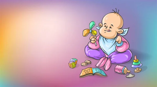 Menino Bebê Brincando Com Brinquedos Chão Crescimento Crianças Humanas Ilustração — Fotografia de Stock