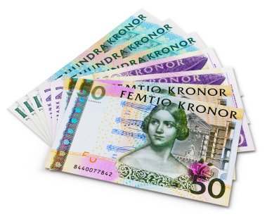 100, 50 ve 20 İsveç Kronu kağıt yığınını