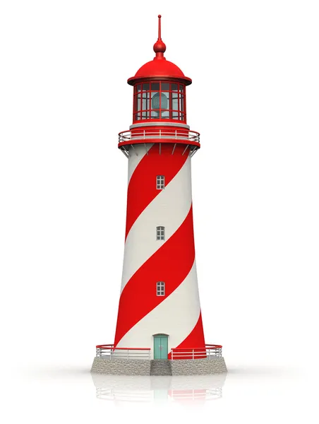 Red lighthouse isolated on white — Stock Photo, Image