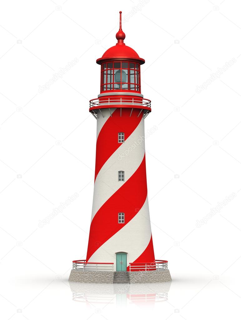 Red lighthouse isolated on white