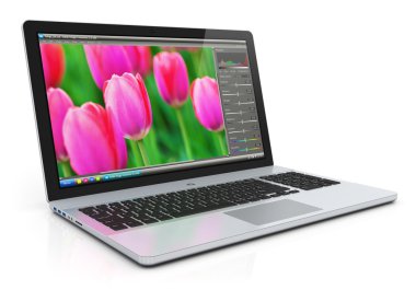 Laptop with photo editing software clipart