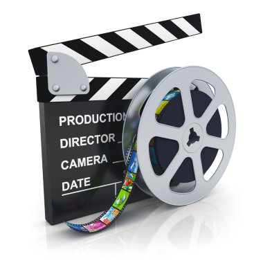 Clapper kurulu ve makara film şeridi ile