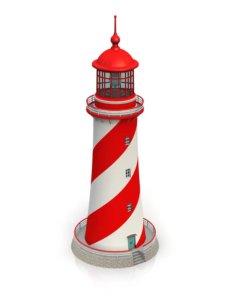 Red lighthouse isolated on white — Stock Photo, Image