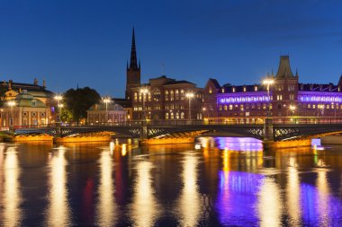 Stockholm, İsveç eski şehrin gece sahne