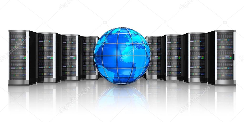 Network servers and Earth globe