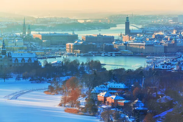 Letecké zimní scenérie Stockholm, Švédsko — Stock fotografie