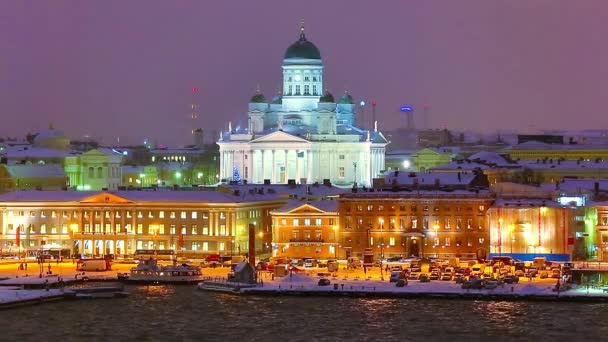 冬天的夜晚风光的赫尔辛基，芬兰 — 图库视频影像