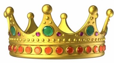 Altın royal crown izole Alfa maskesi ile beyaz arka plan üzerinde döndürme