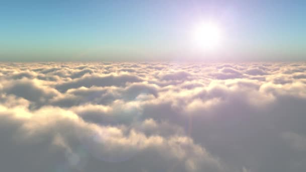 Сценический полет над облаками к солнцу — стоковое видео