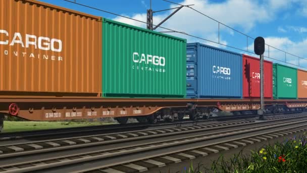 Comboio de mercadorias com contentores de carga a passar — Vídeo de Stock