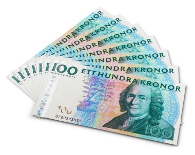 100 İsveç Kronu kağıt yığınını
