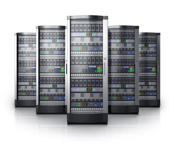Fila de servidores de red en el centro de datos — Foto de Stock