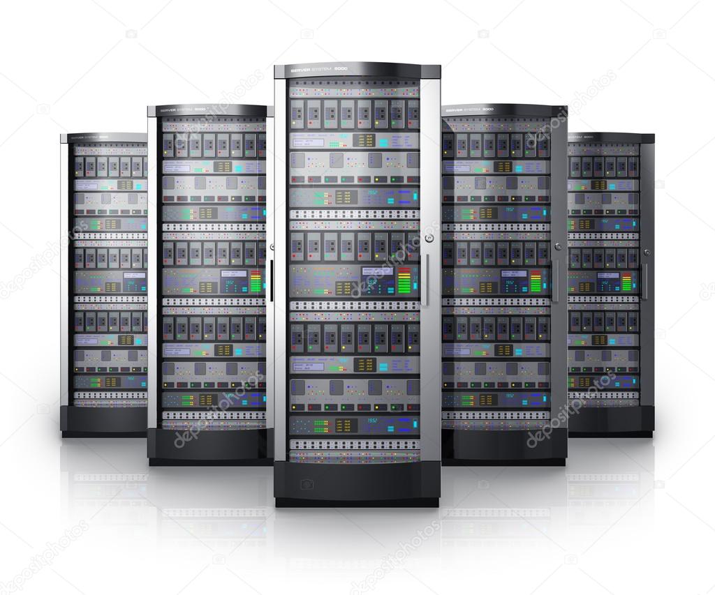 Row of network servers in data center