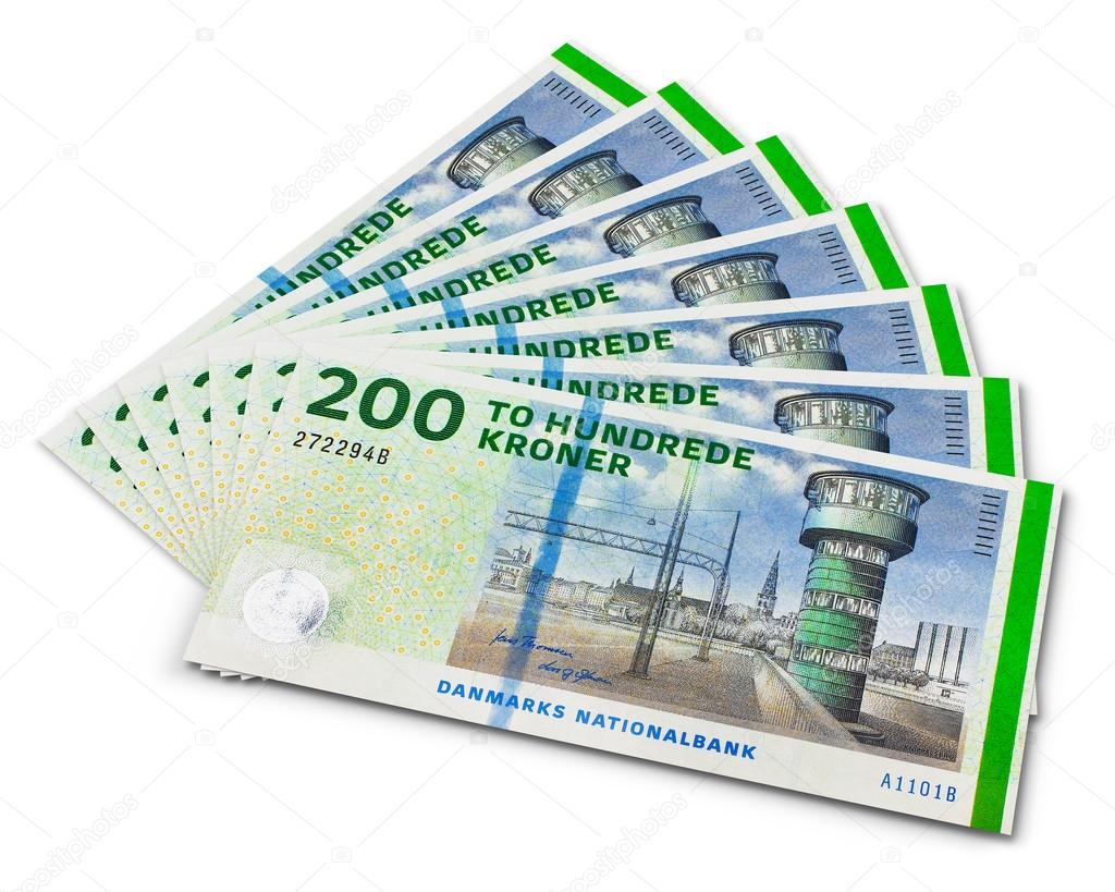 Stack of 200 danish krone banknotes