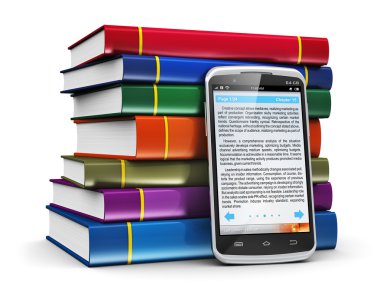 metin ve renk kitap yığını ile Smartphone
