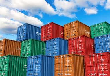 Stacked cargo containers in port clipart