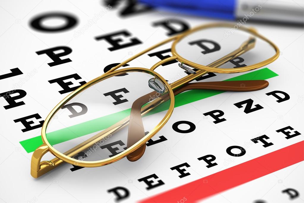 Eyeglasses and Snellen vision test