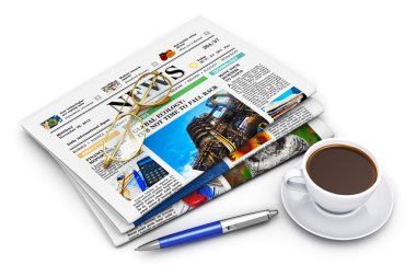yığın iş gazete ve kahve fincanı