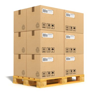 Cardboard boxes on shipping pallet clipart