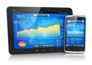 Stock market on mobile devices clipart