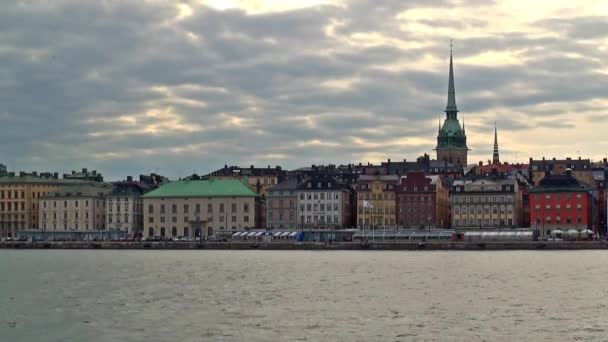 's avonds stadsgezicht van stockholm, Zweden — Stockvideo